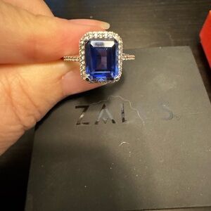 Zales Lab Grown Blue and White Sapphire Silver Ring